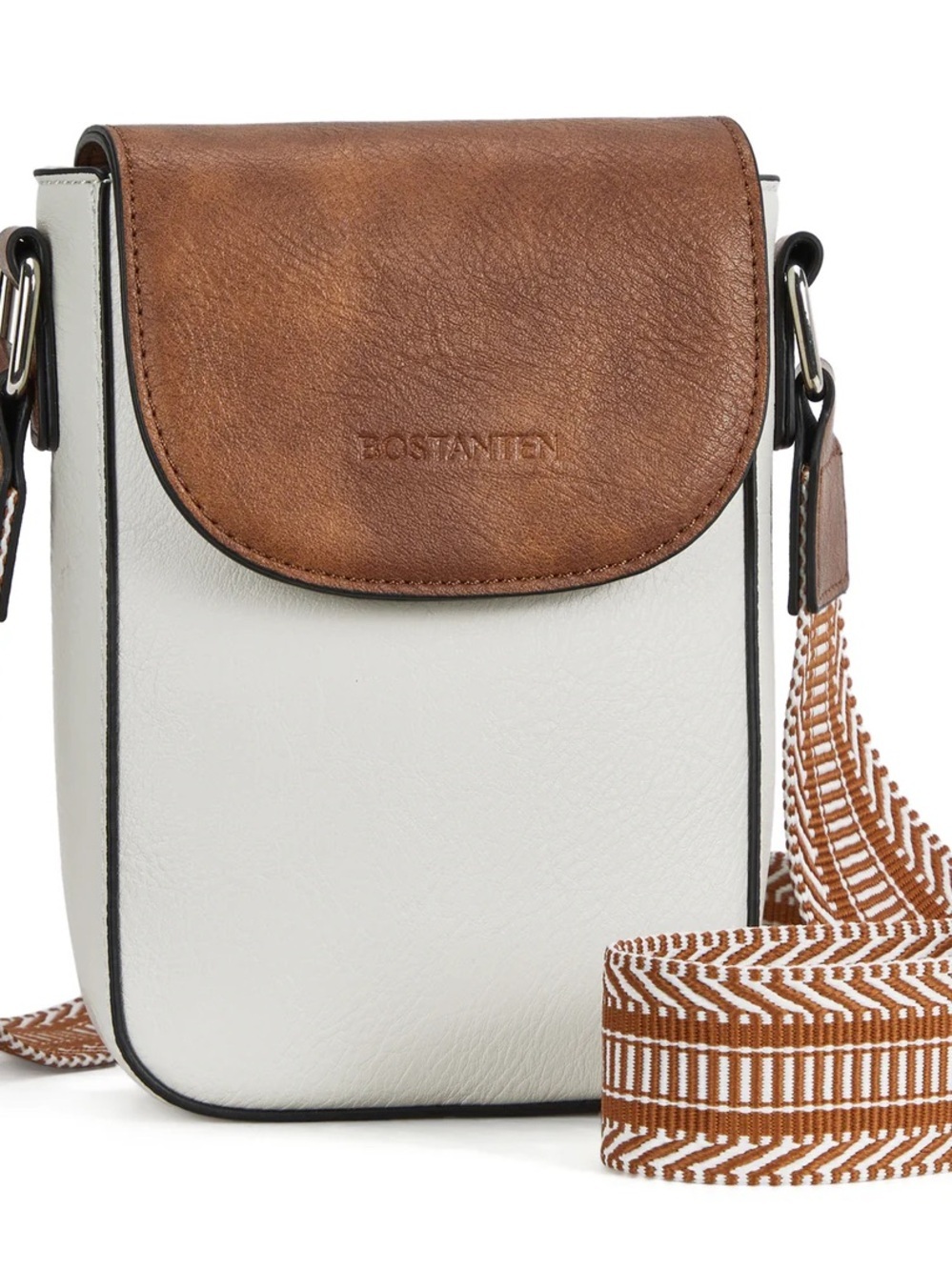 Bostanten Crossbody Front Magnetic Flap Handbag Brown/Cream Guitar Strap